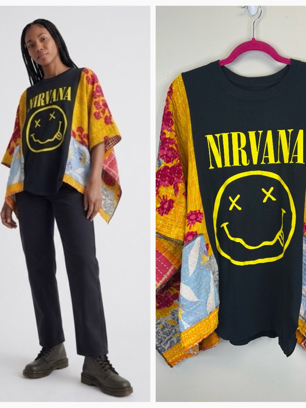 Nirvana Graphic Kimono Kantha Poncho Top One Size Festival Music Grunge Bohemian